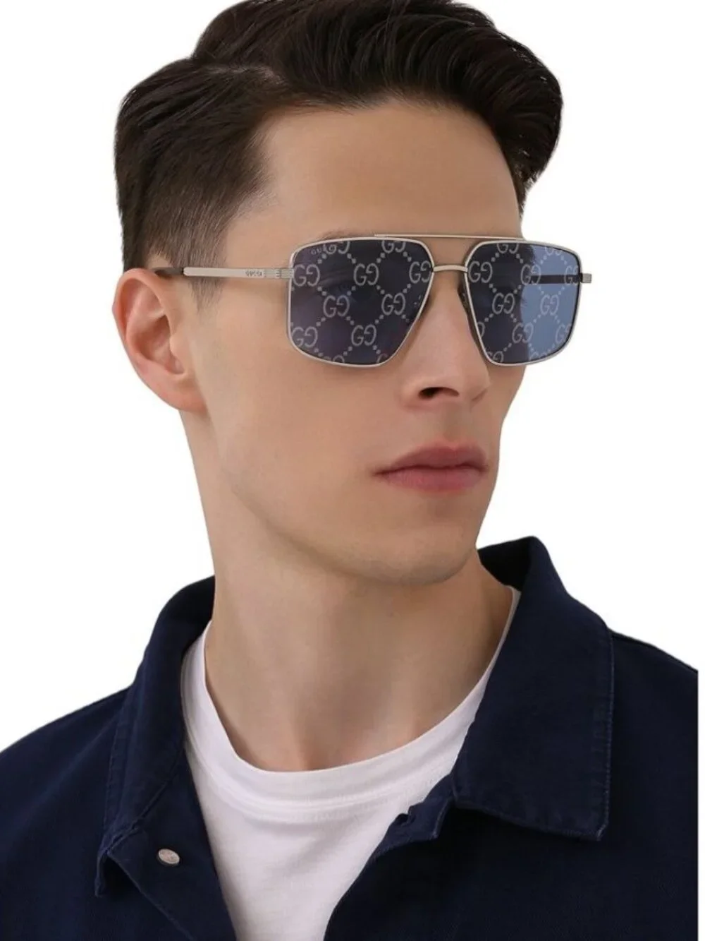New Gucci GG0941S 004 Silver Blue Pilot Frame Unisex Sunglasses